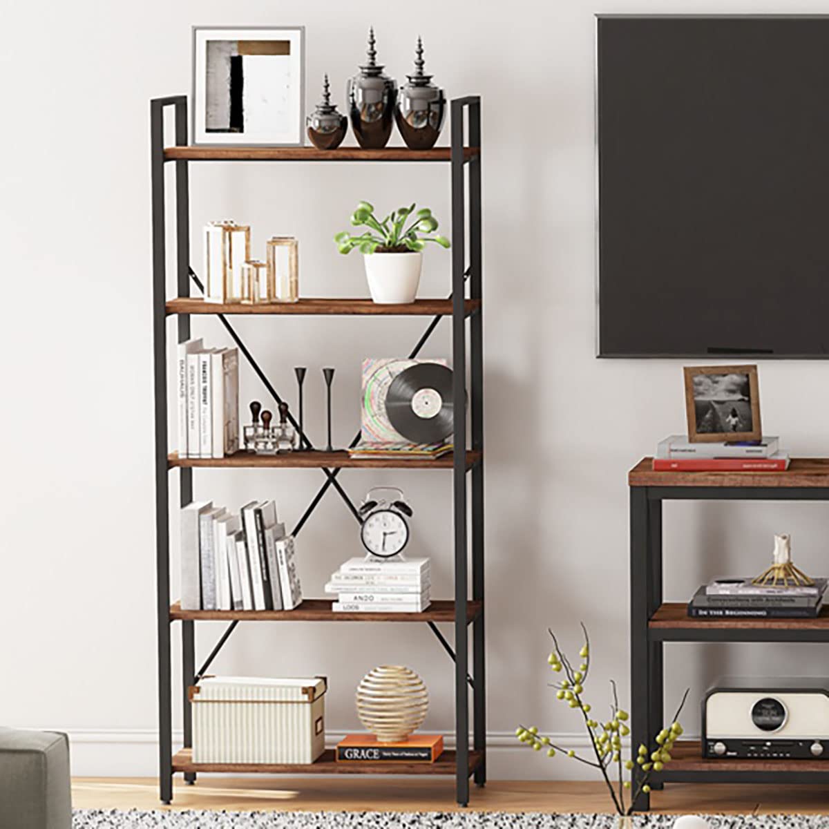 Rustic Oak 5-Tier Bookcase