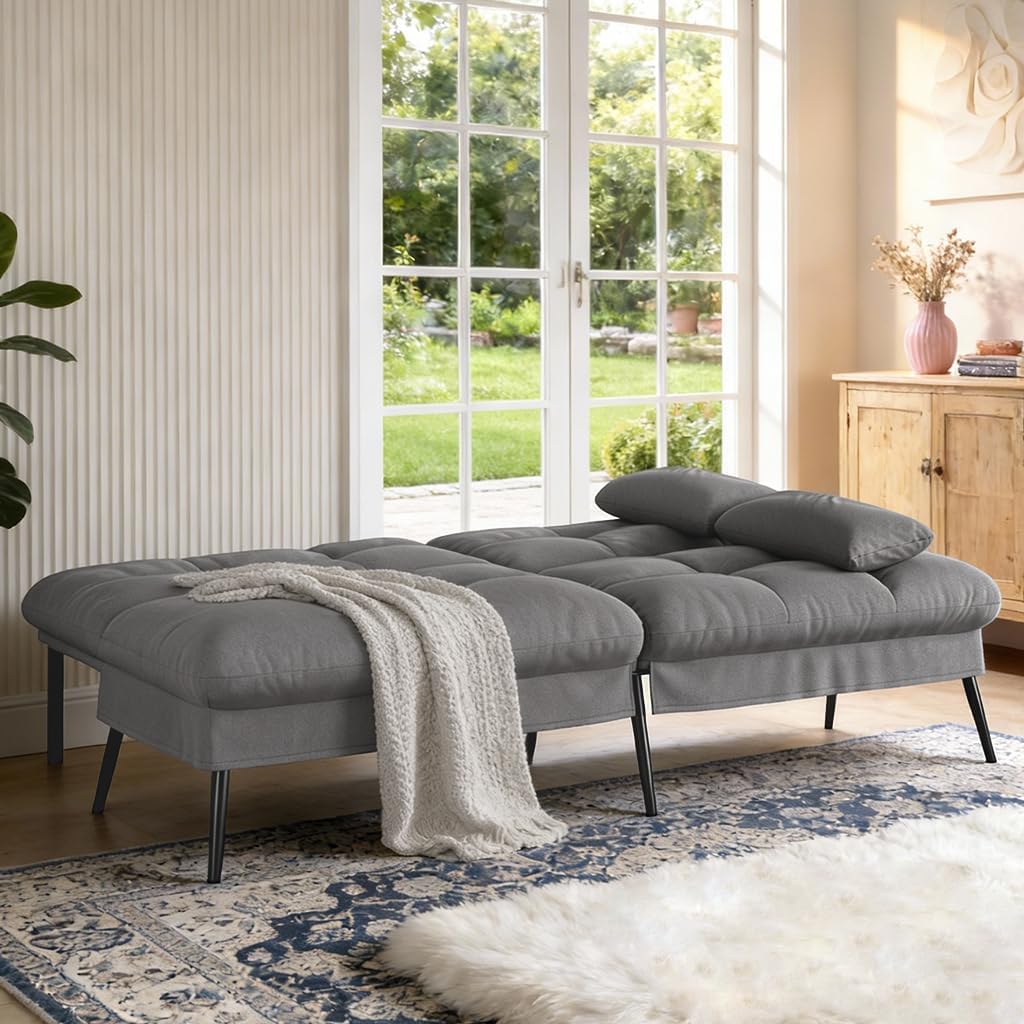 COMHOMA 72″ Futon Sofa Bed, Sleeper Sofa with Adjustable Backrest,Dark Grey