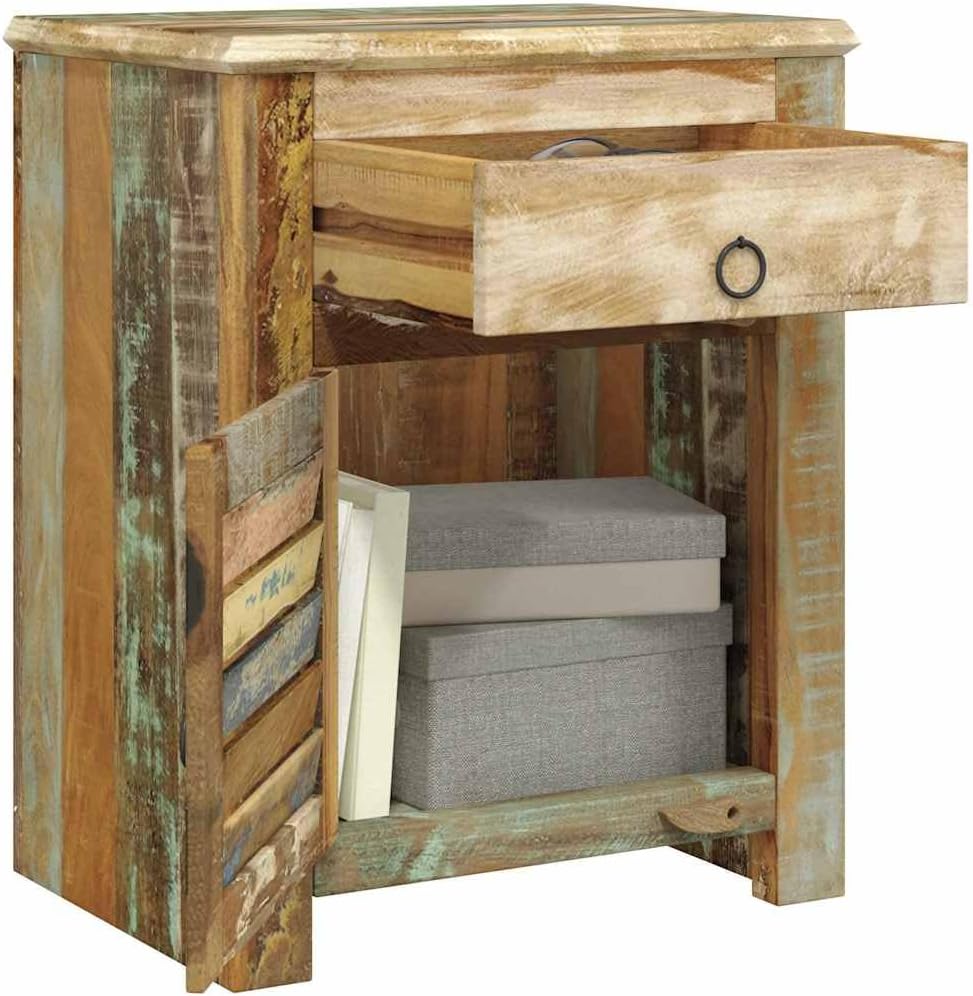 Reclaimed Wood End Table with Drawer & Cupboard