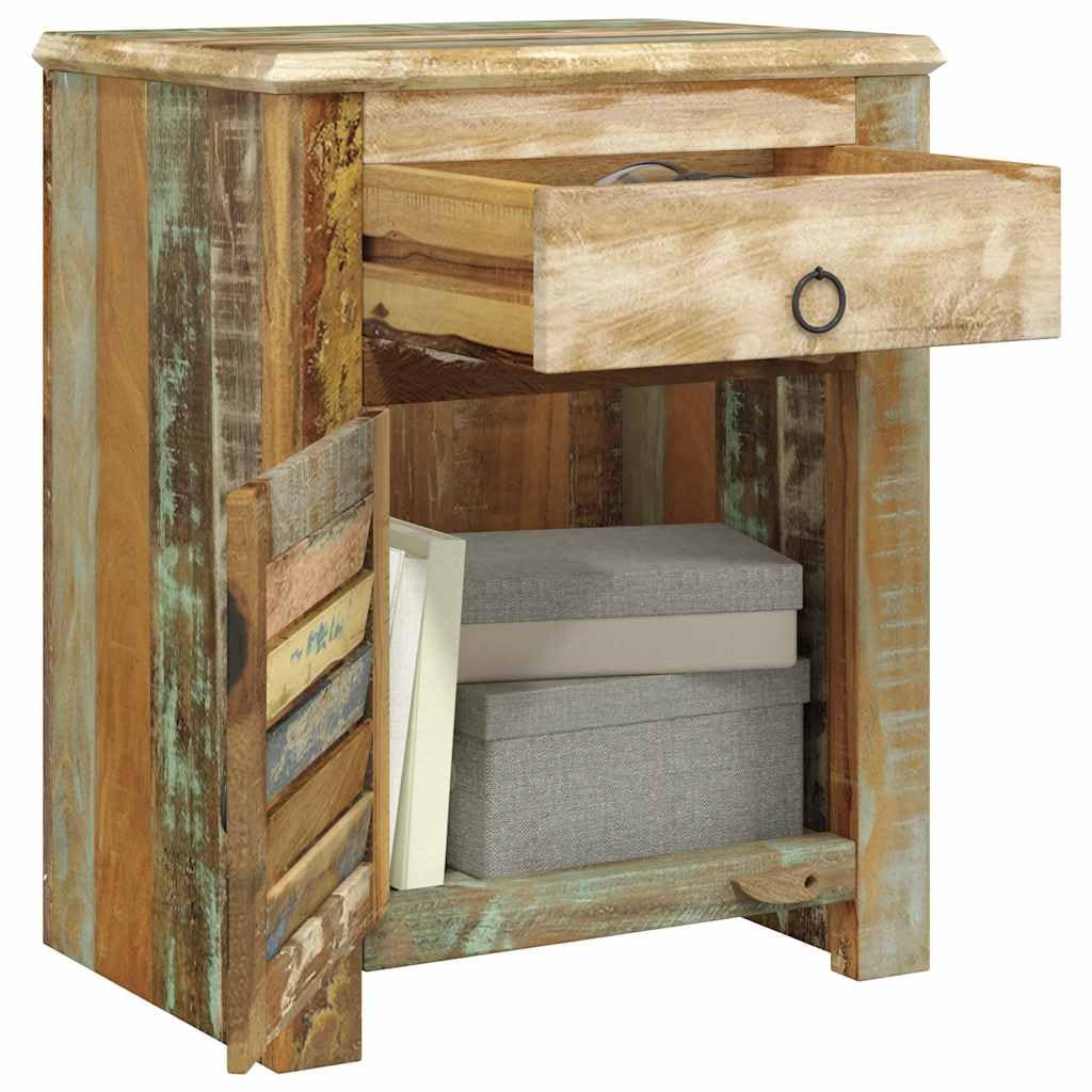 Reclaimed Wood End Table with Drawer & Cupboard