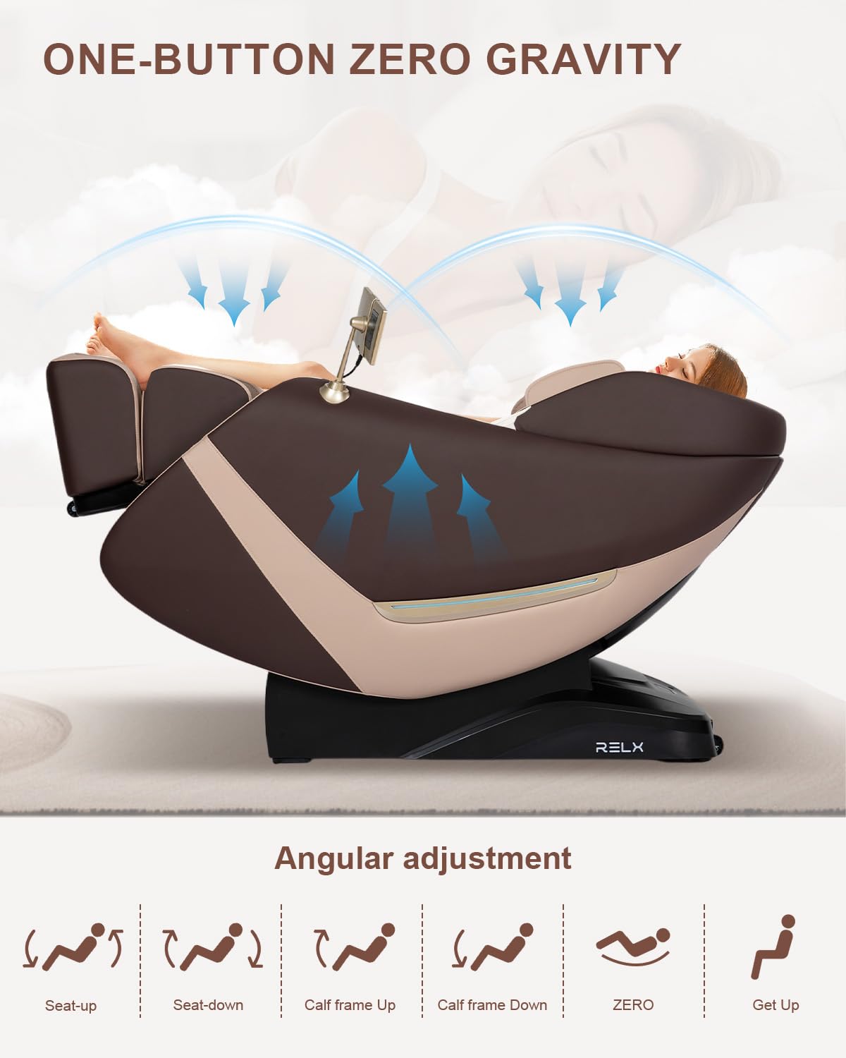 RELX Massage Chair Full Body, Shiatsu, Airbag Massage, SL-Track, Coffee