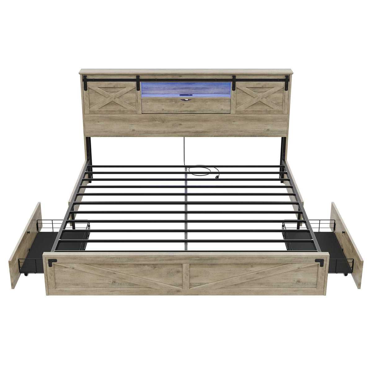King Farmhouse Storage Bed with LED Lights
