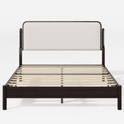 Lifezone Queen Bed Frame with Upholstered Headboard, Solid Wood Bed Frame Queen Size with Ergonomic Design Headboard, Wood Slats Support, Noise-Free, Easy Assembly,No Box Spring Needed, Walnut