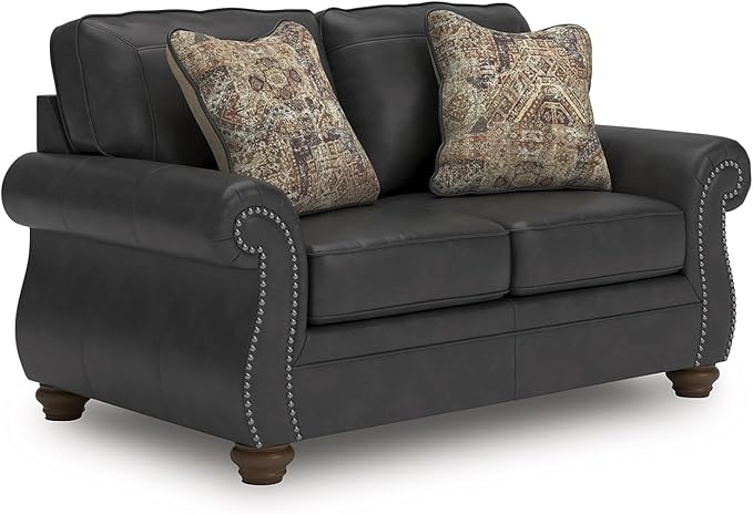Faux Leather Loveseat with Nailhead Trim
