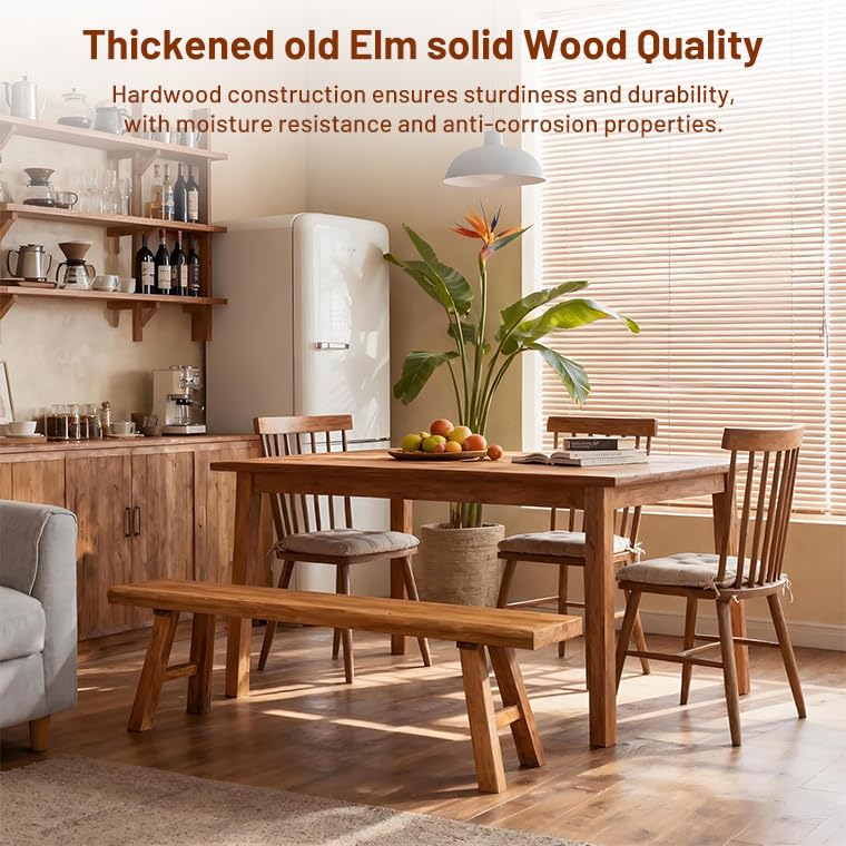 Rustic Elm Wood Bench