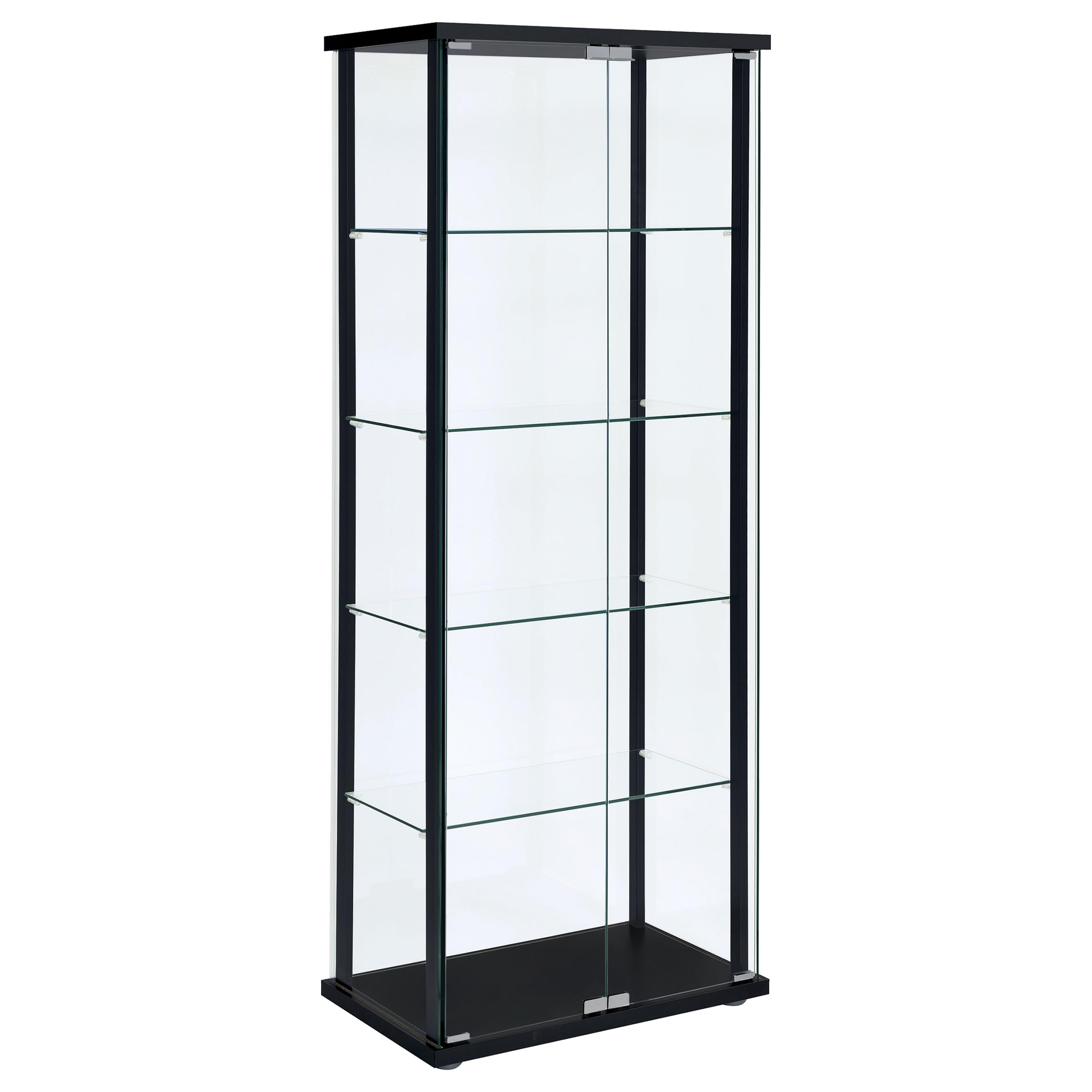 4-Shelf Glass Curio Cabinet with Wood Top, 2 Doors & Chrome Hardware – 64"
