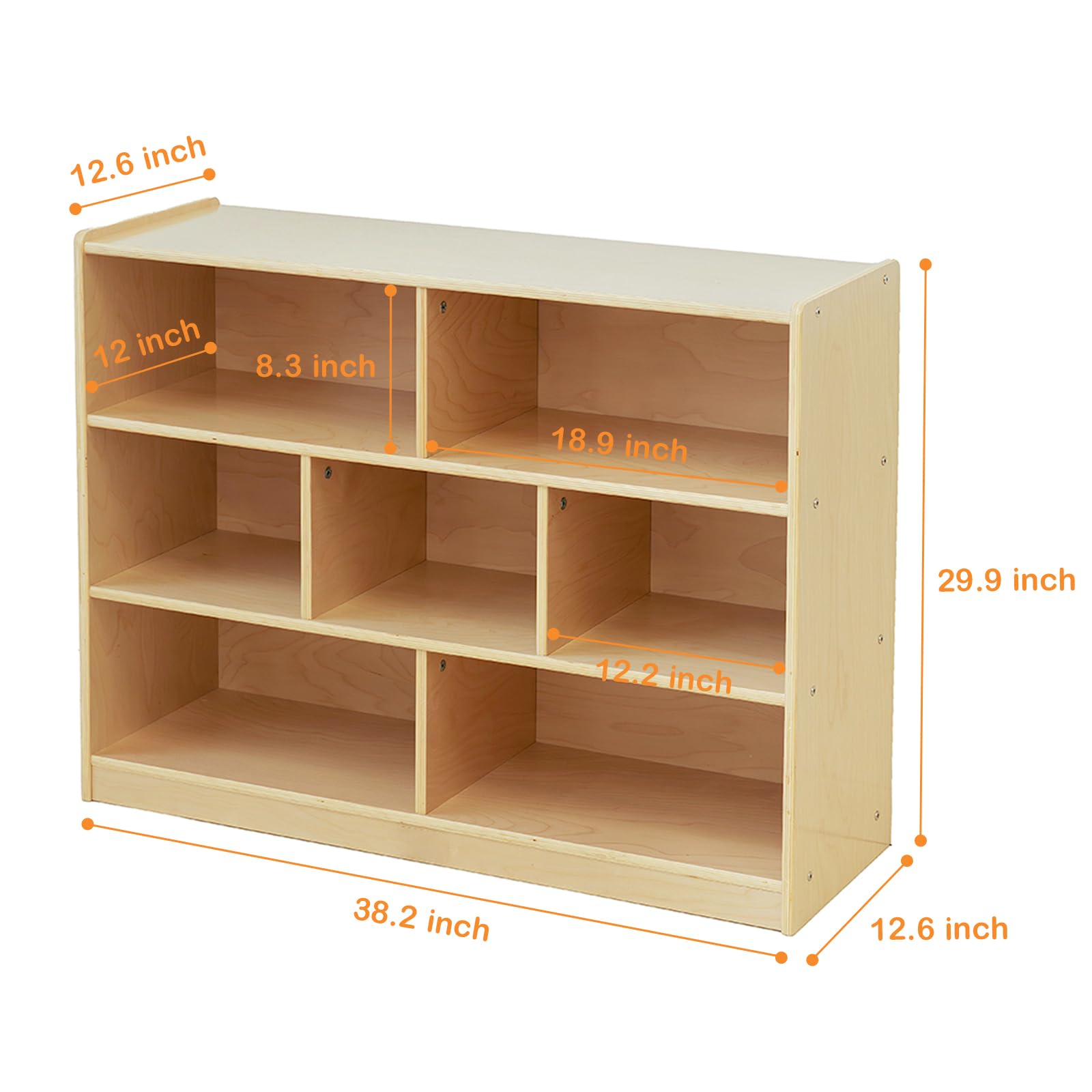 kidi house Kids Bookshelf and Toy Storage Shelf, Wooden Montessori Bookshelf, 3-Tier Toy Shelves with 7 Cubby, Classroom Furniture, Birch Children Bookcase, Book Shelf for Kids Room, Nursery, Playroom