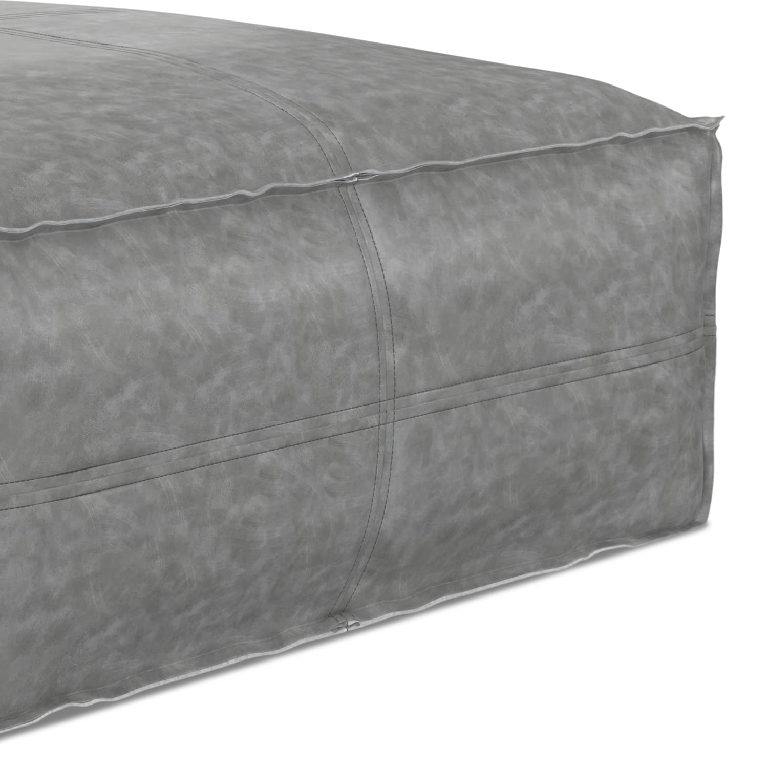 SIMPLIHOME Brody 30-inch Wide Large Square Coffee Table Pouf in Distressed Grey, Vegan Faux Leather Ottoman, Footrest, or Extra Seating for Living Room, Assembled
