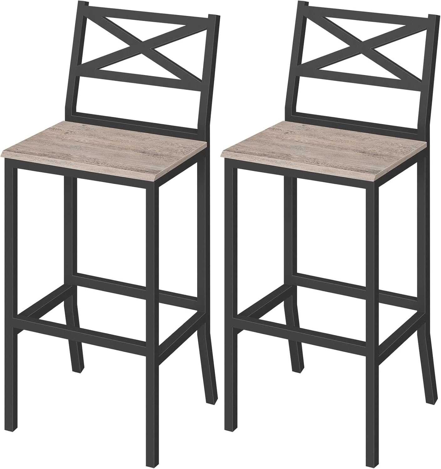 Bar Stools Set of 2 with Backrest & Footrest, 26" Counter Height