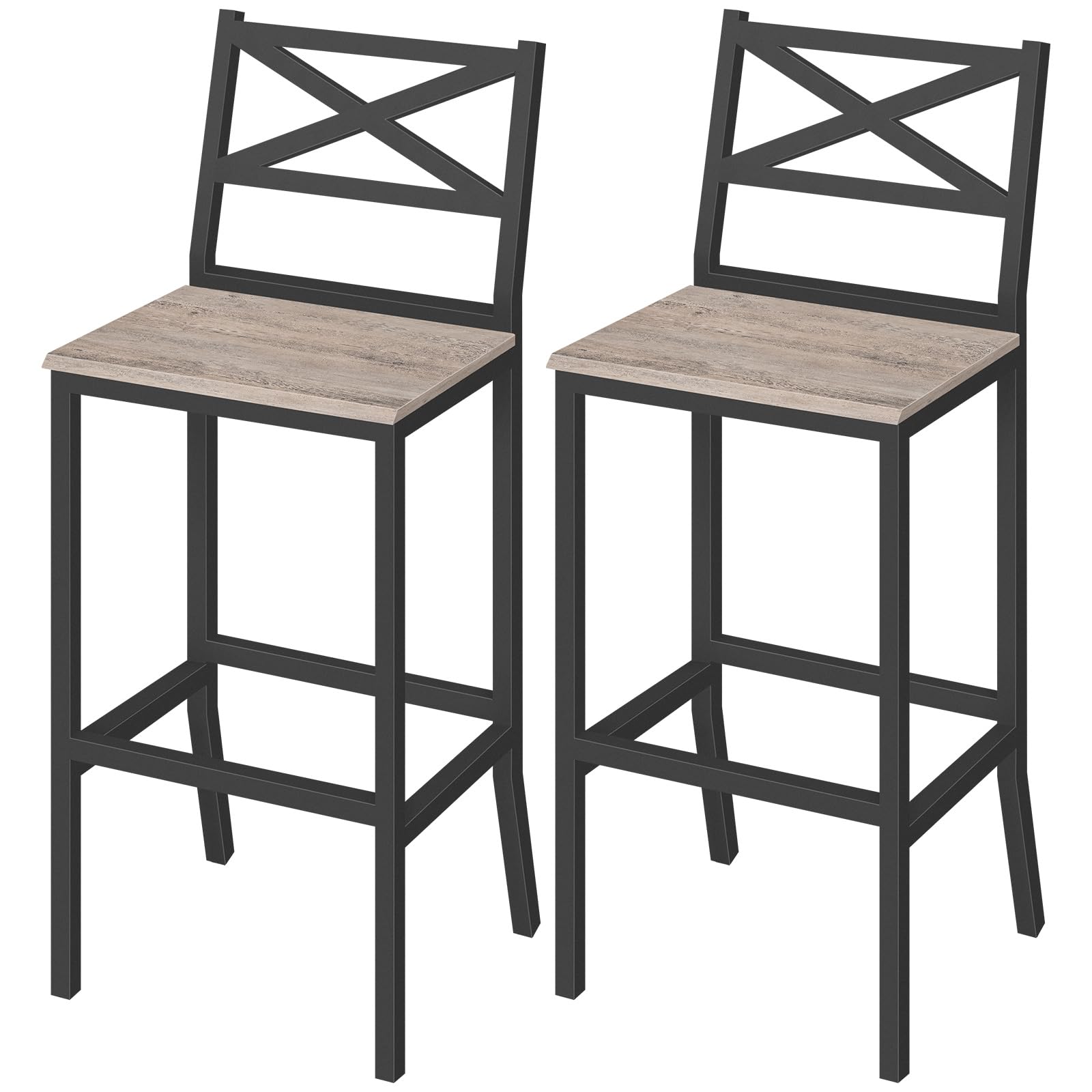Bar Stools Set of 2 with Backrest & Footrest, 26" Counter Height