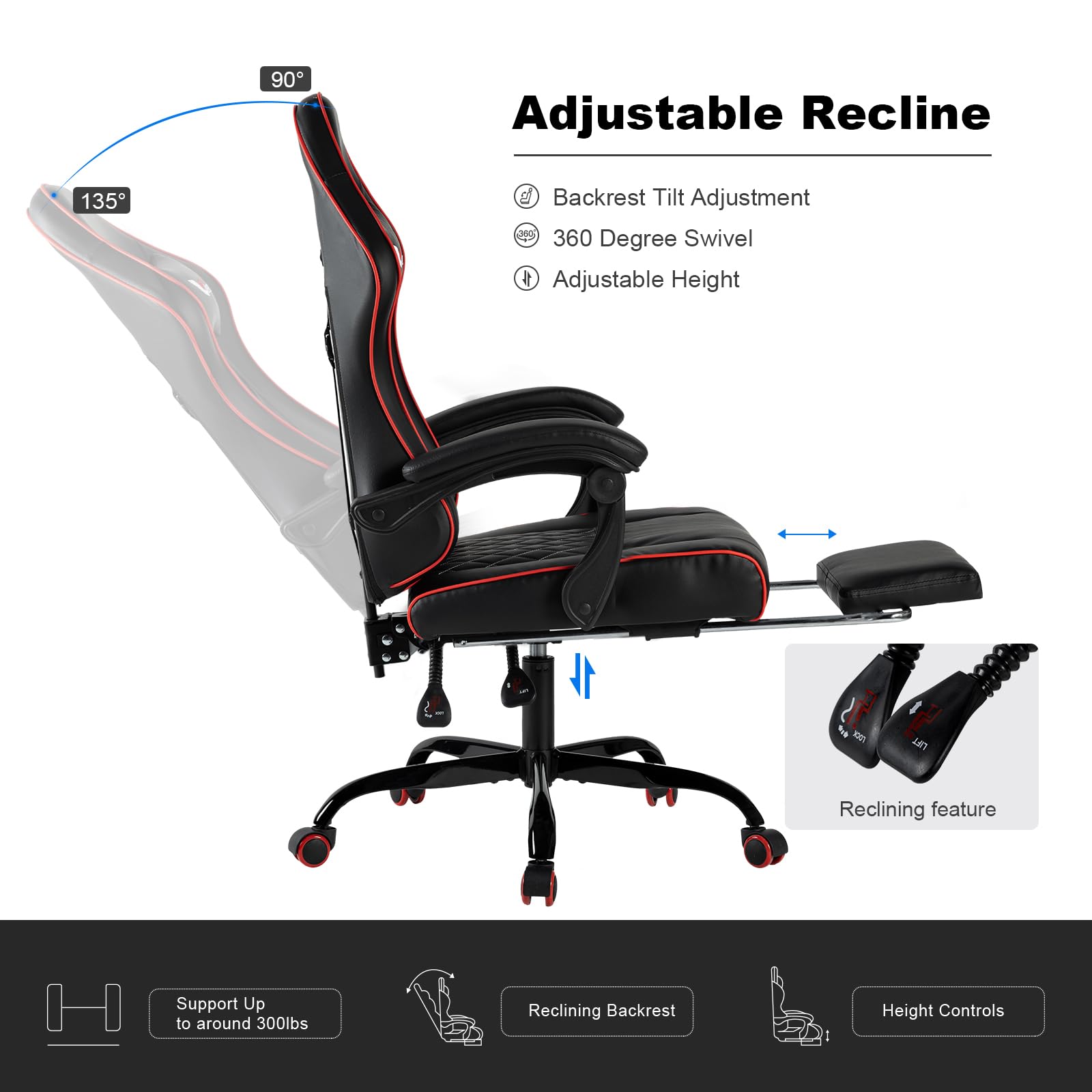Ergonomic Gaming Chair with Footrest & Pocket Spring Cushion