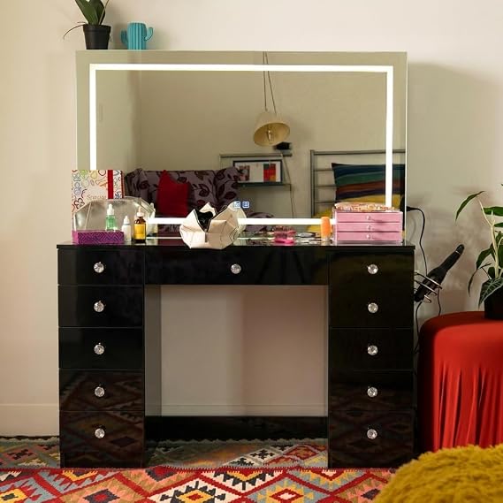 Makeup Vanity Desk with LED Mirror & Built-in Speakers