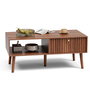 Mid-Century Fluted Coffee Table with Storage