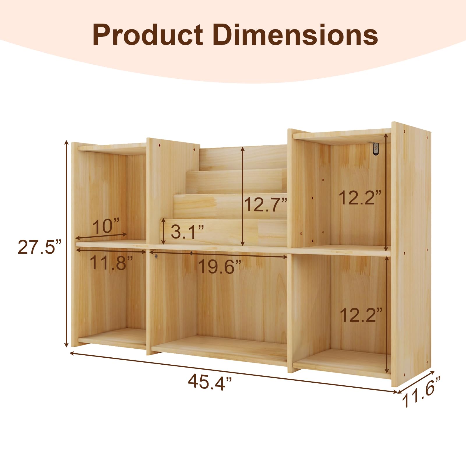 Chyanmoo Wooden Bookshelf, 2 Tier Low Profile Horizontal Bookcase with Storage Organizer, FSC Certified Wood, Space Saving Display Shelf for Living Room, Bedroom, Home Office