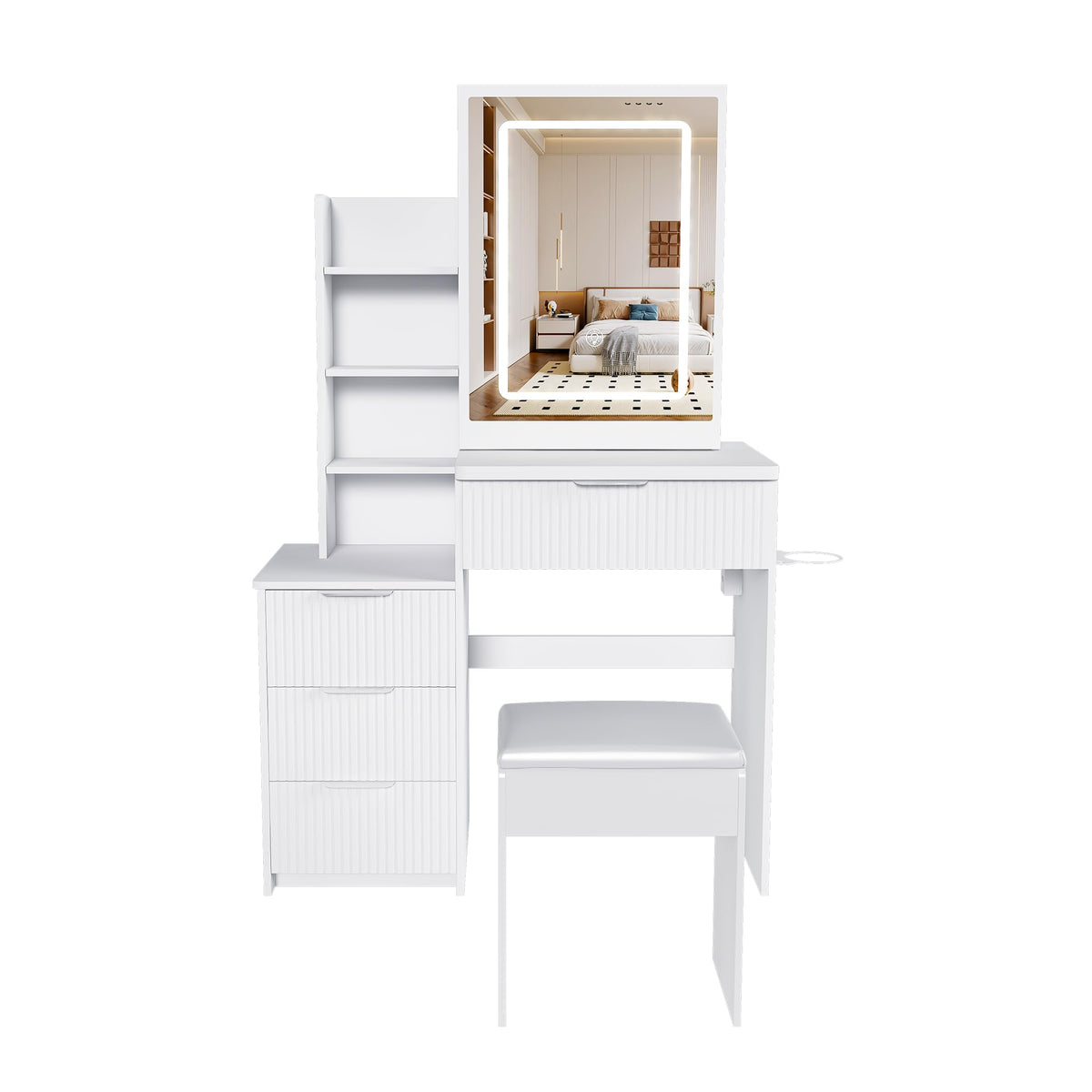 Fluted LED Makeup Vanity