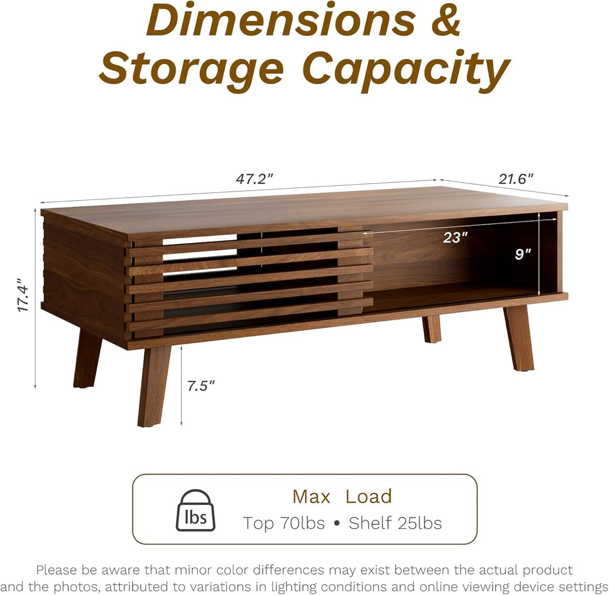 MAISONARIA Living Room Table Sets of 3, Mid Century Coffee Table & End Table Set of 2, Sliding Door Coffee Table with Storage, Modern End Table for Living Room, Walnut