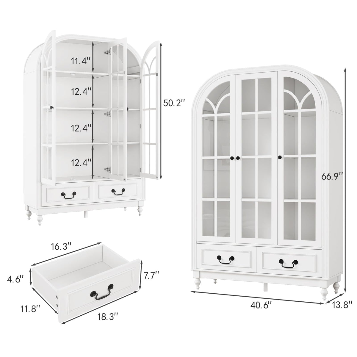 LIVAUVEAD 67" Tall Arched Kitchen Pantry, Large Farmhouse Storage Cabinet