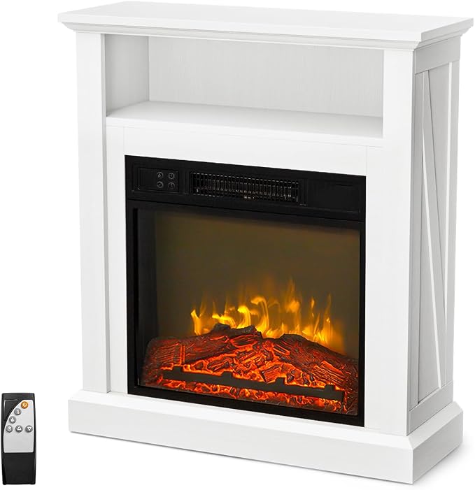 Electric Fireplace with Wood Mantel