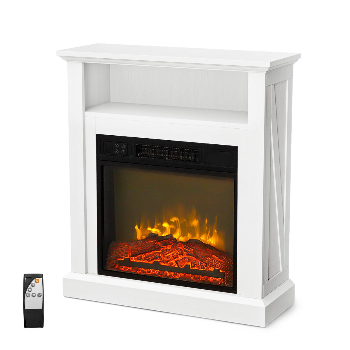 Electric Fireplace with Wood Mantel