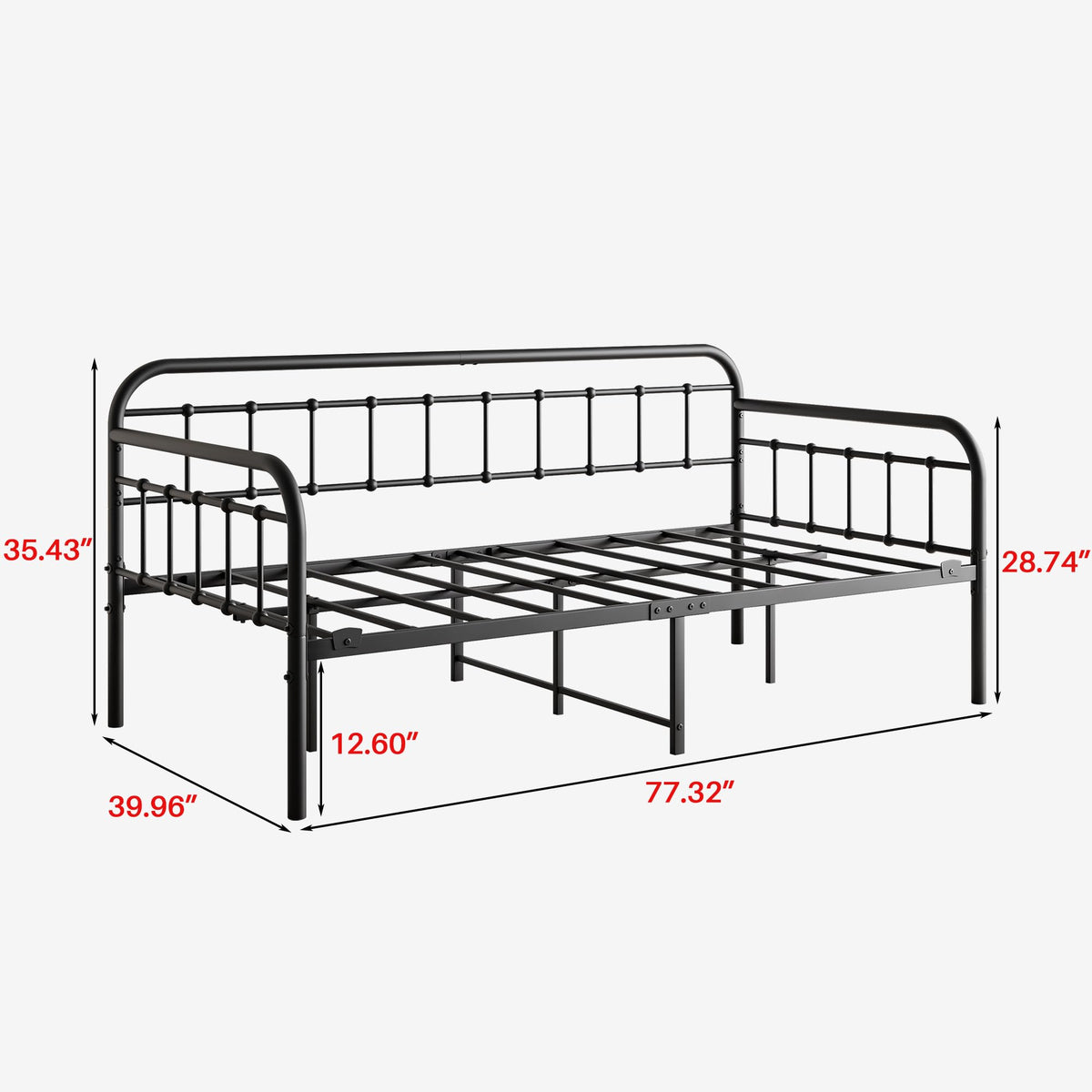 Crocofair Metal Daybed Frame Twin Size,Sofa Daybed with Heavy-Duty Metal Slats,Black