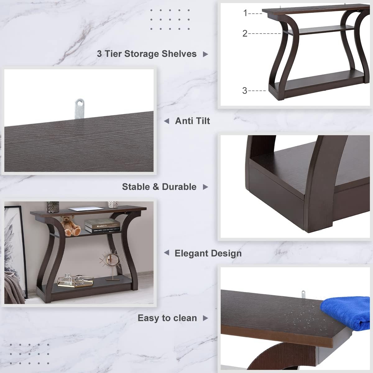 3-Tier Console Table with Curved Legs