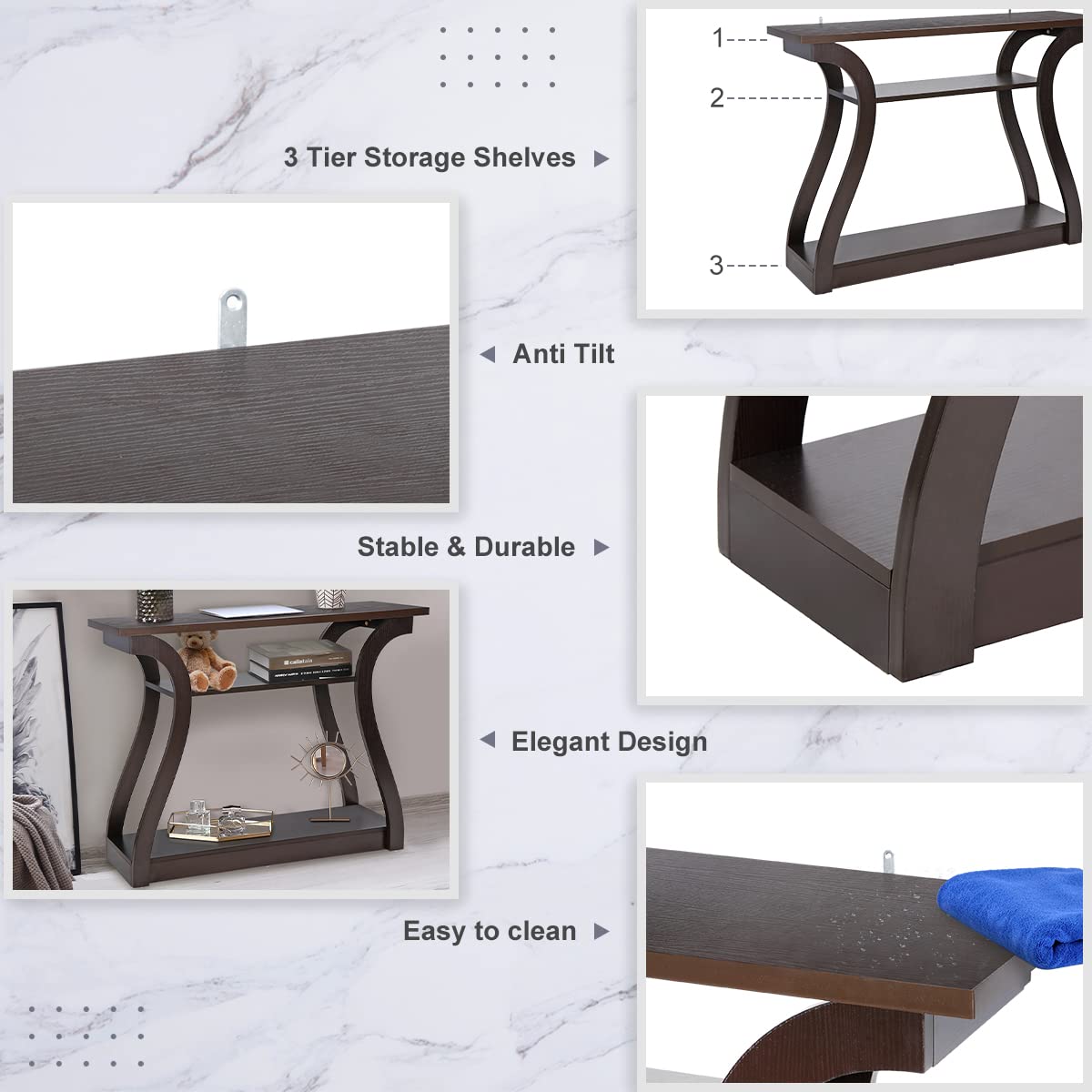 3-Tier Console Table with Curved Legs
