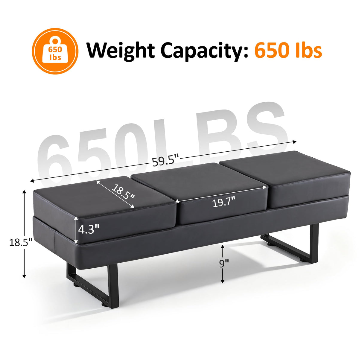 3-Seat Faux Leather Reception Bench