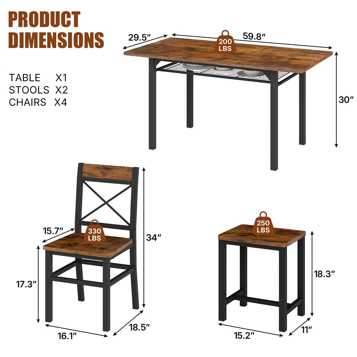 Zevemomo 7-Piece Dining Table Set, Kitchen Table Chairs with Storage Rack