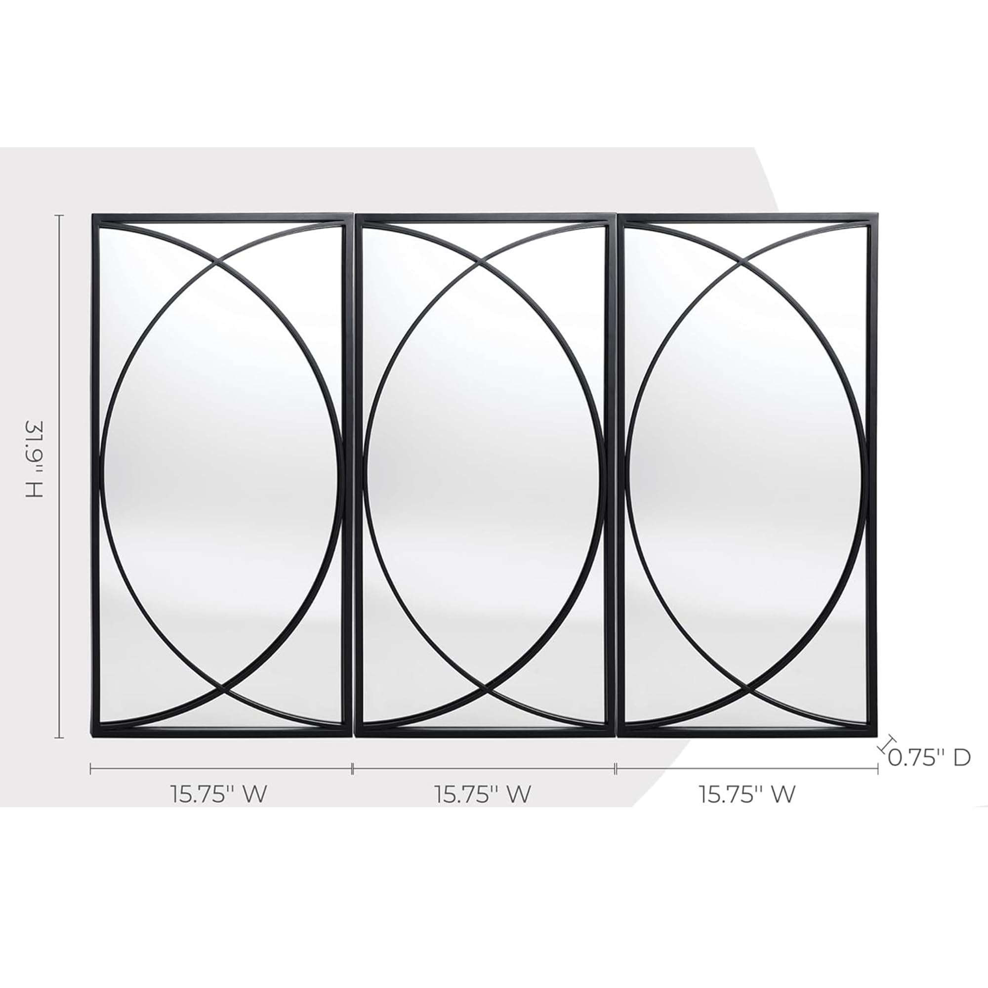 3-Piece Rectangular Black Wall Mirror Set with Metal Frame