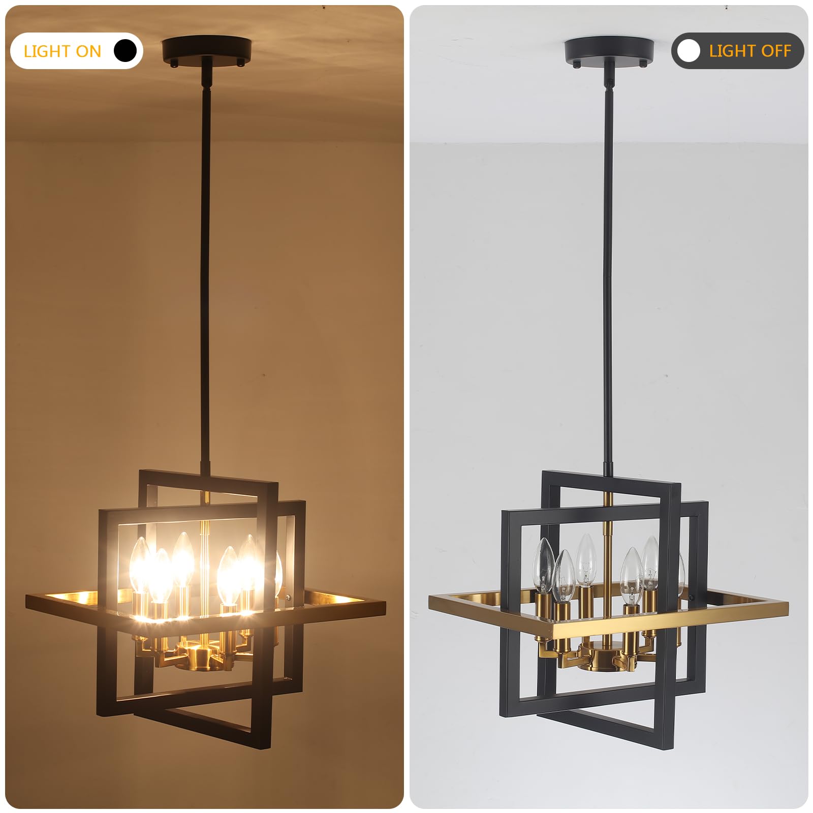 SJCCDSGS Small Black and Gold Chandelier- 6 Lights Geometric Pendant Light Fixture, Modern Industrial Chandeliers Hanging Lights for Entryway Dining Room Living Room Kitchen Island Hallway Foyer