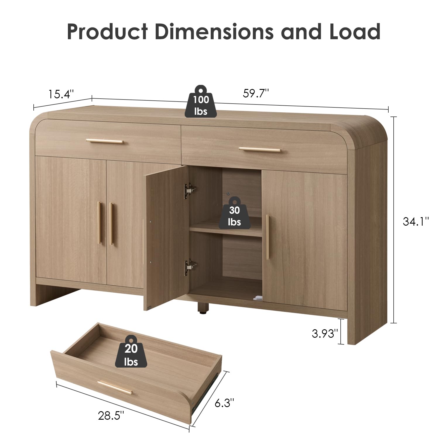 59" Sideboard Buffet Cabinet with Adjustable Shelves