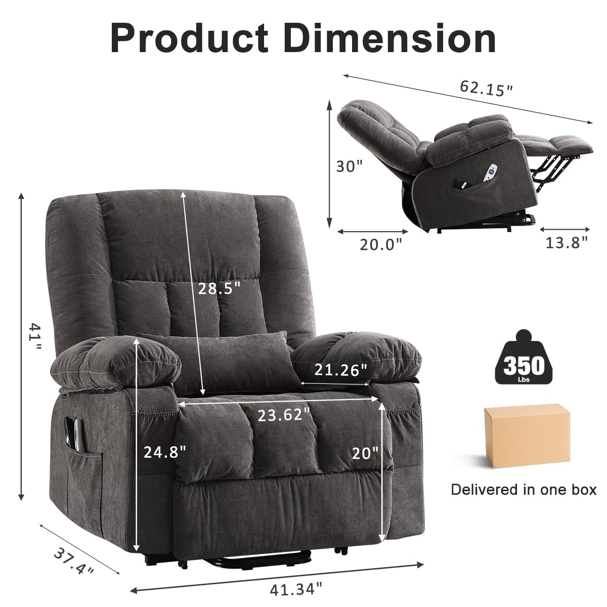 MAHOMICO Power Lift Recliner Chair for Elderly with Vibration Massage and Heating Functions, Electric Recliner Single Sofa with Side Pockets and USB Charge Port, Suitable for Living Room and Bedroom