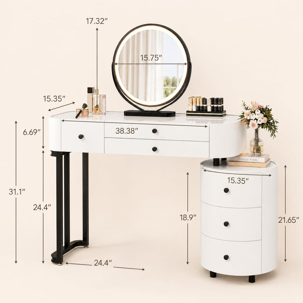 6-Drawer Lighted Makeup Vanity