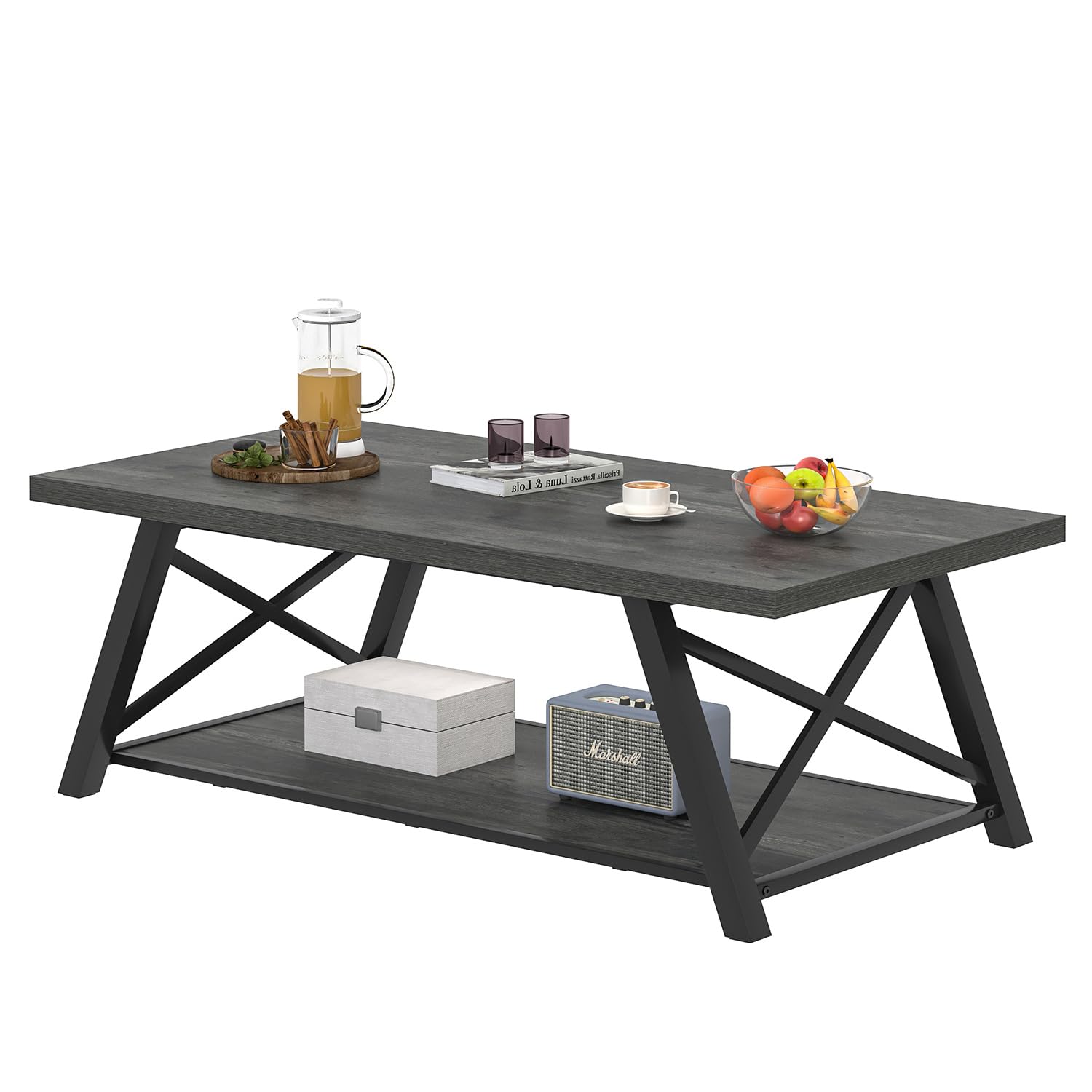 Industrial Coffee Table with Storage Shelf
