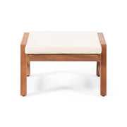 Outdoor Acacia Wood Ottoman Set with Cushions (Set of 2)