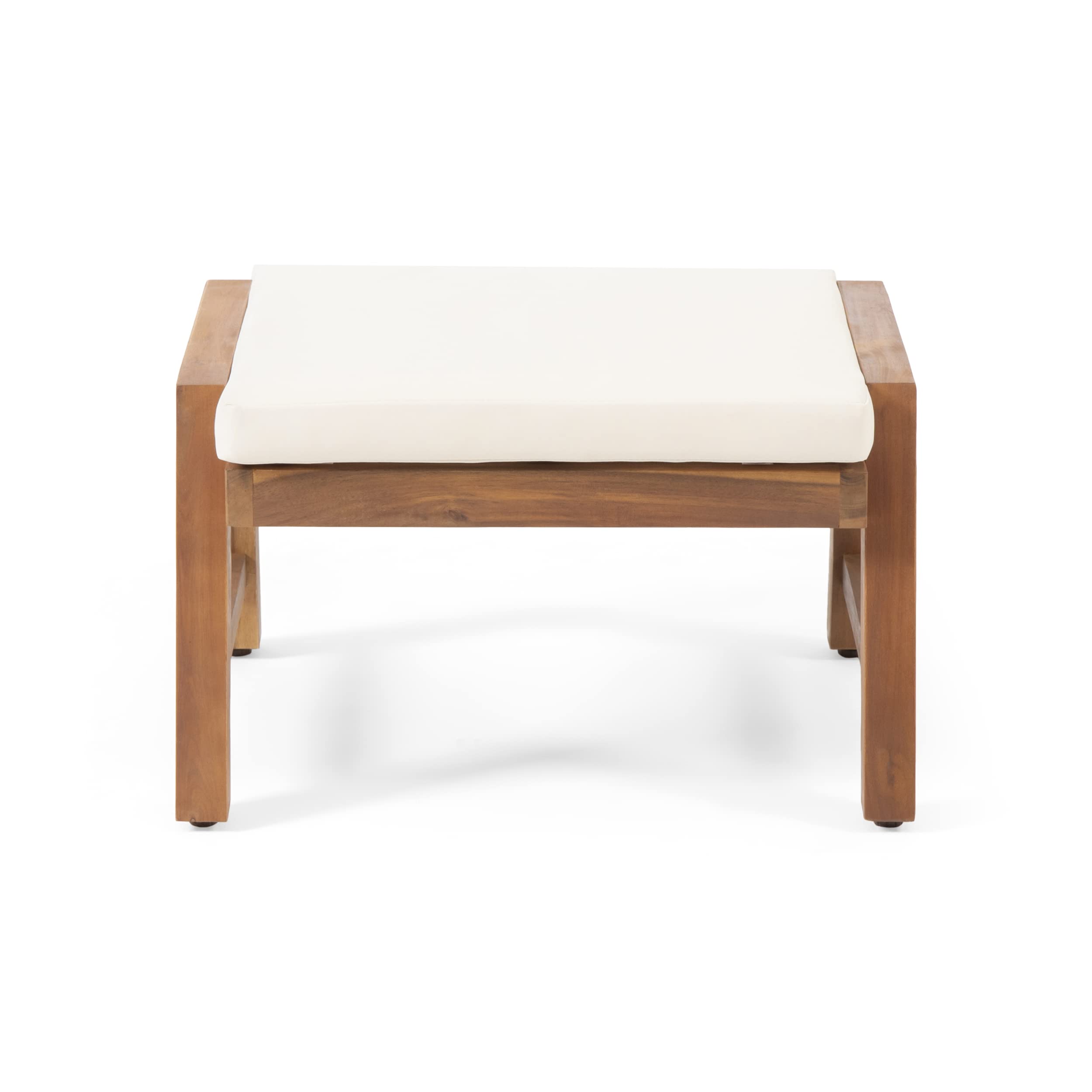 Outdoor Acacia Wood Ottoman Set with Cushions (Set of 2)
