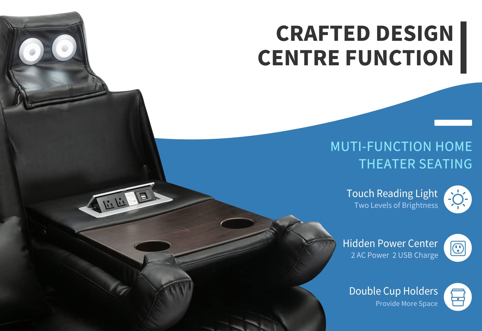 Home Theater Power Recliner Seating with LED Lighting