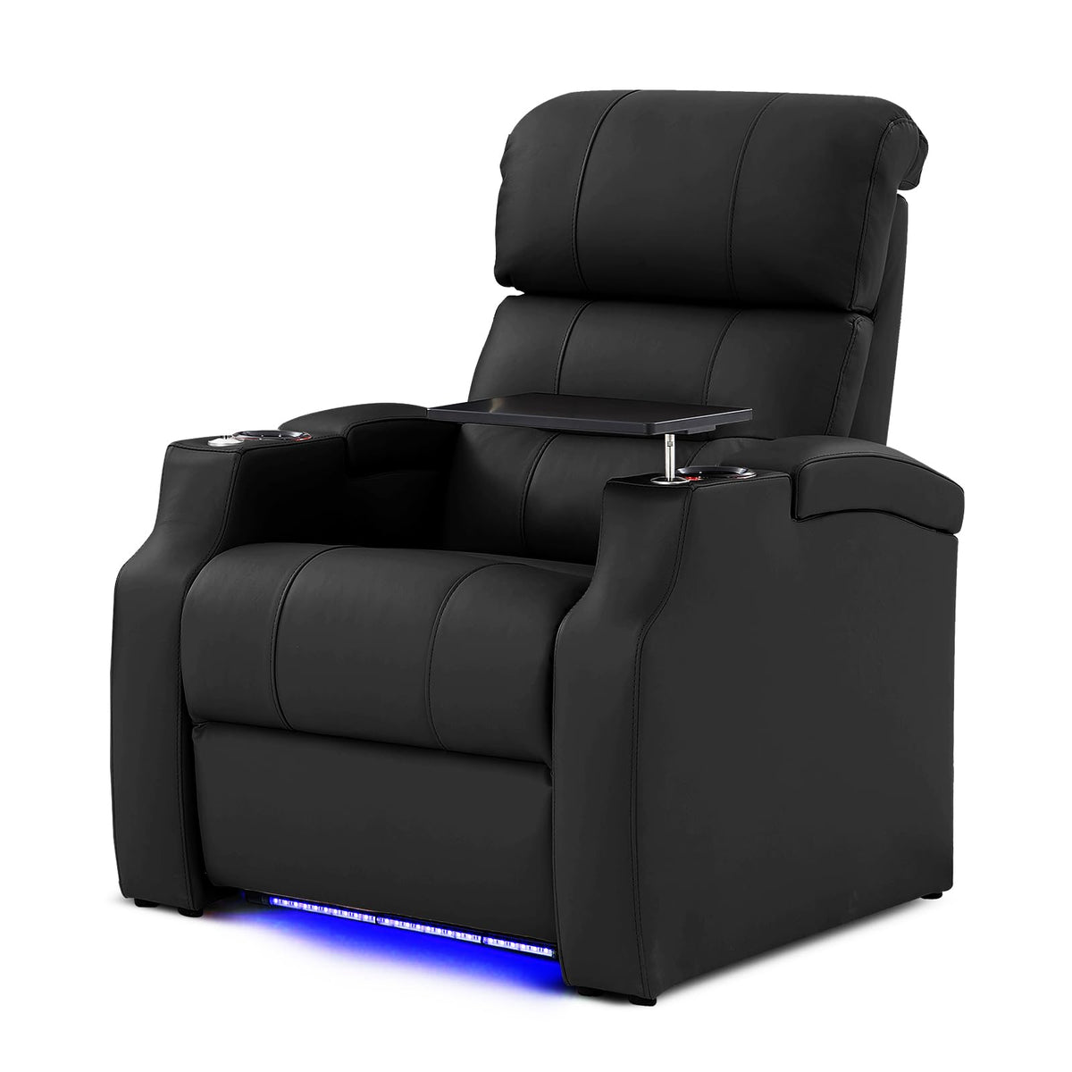 PBRO Home Theater Seating Top Grain Leather Theater Recliner Sofa Zero Gravity Movie Theater Reclining Chairs for Living Room with Power Headrest, USB Charge, Ambient Lighting Black, 1-Seat