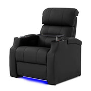 PBRO Home Theater Seating Top Grain Leather Theater Recliner Sofa Zero Gravity Movie Theater Reclining Chairs for Living Room with Power Headrest, USB Charge, Ambient Lighting Black, 1-Seat