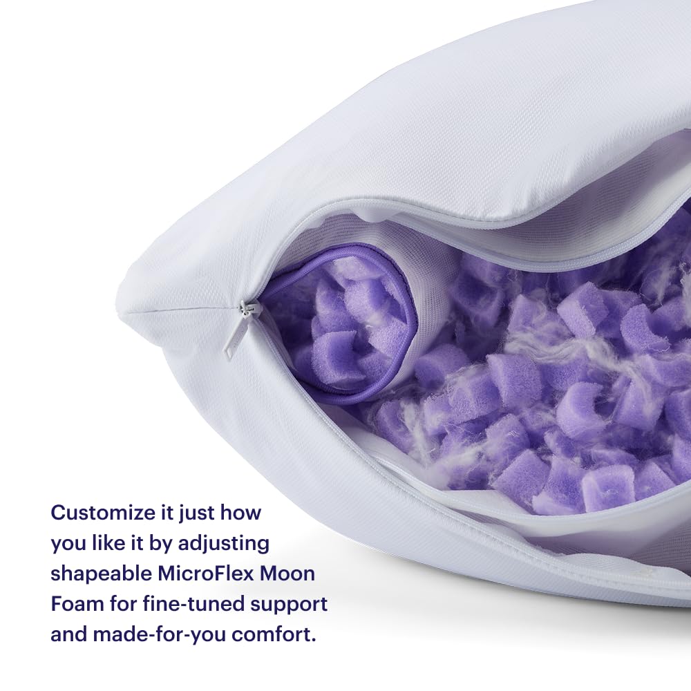 Purple Freeform Pillow - Standard Size - Customizable Cooling Neck Pillow with Adjustable Fill, GelFlex Grid and MicroFlex Moon Foam, Personalized Height and Firmness for All Sleepers