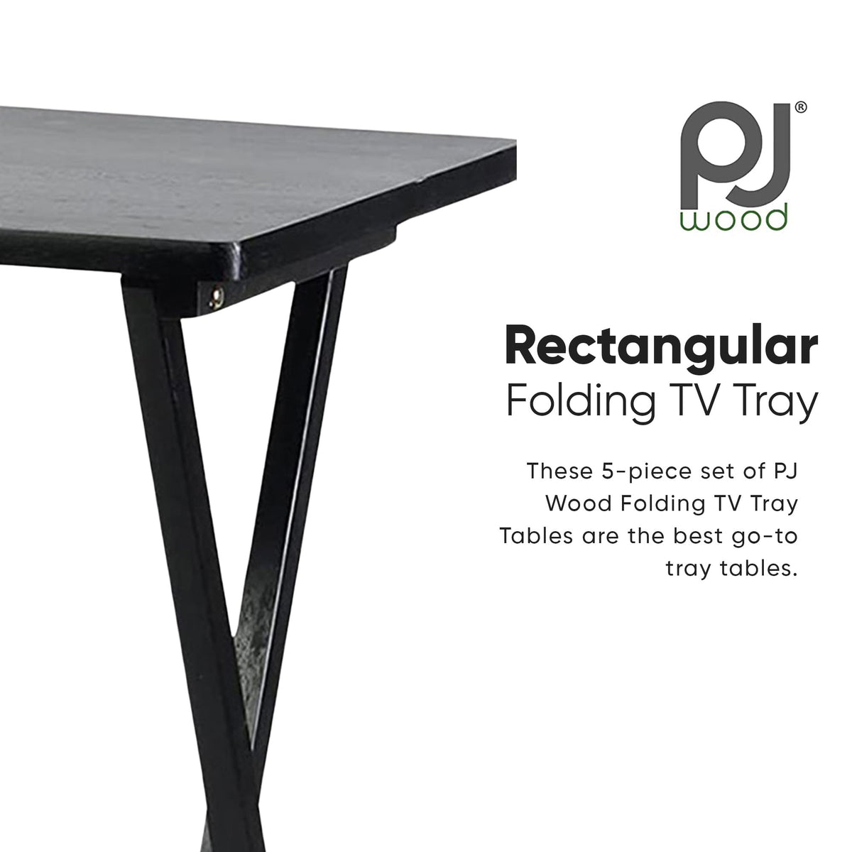 PJ Wood - Folding TV Tray Tables - Solid Wood Black, Set of 7
