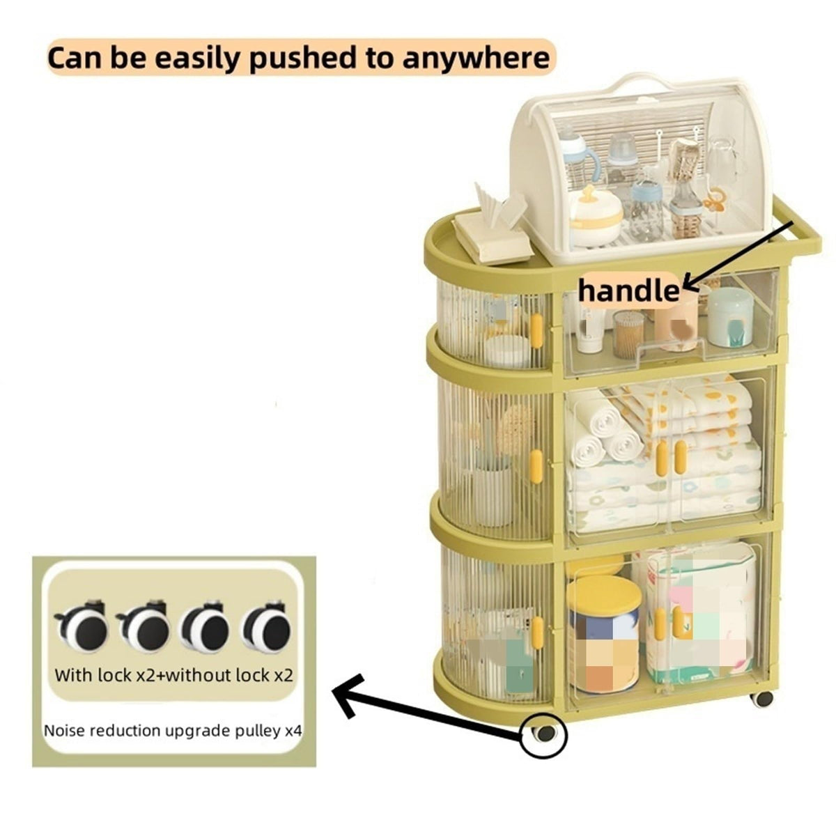 Storage Rack with Silent Universal Wheels Multi Functional Folding Cart Storage of Miscellaneous Items Independent Small Shelf with Drawers and Cabinet Doors(Gray)