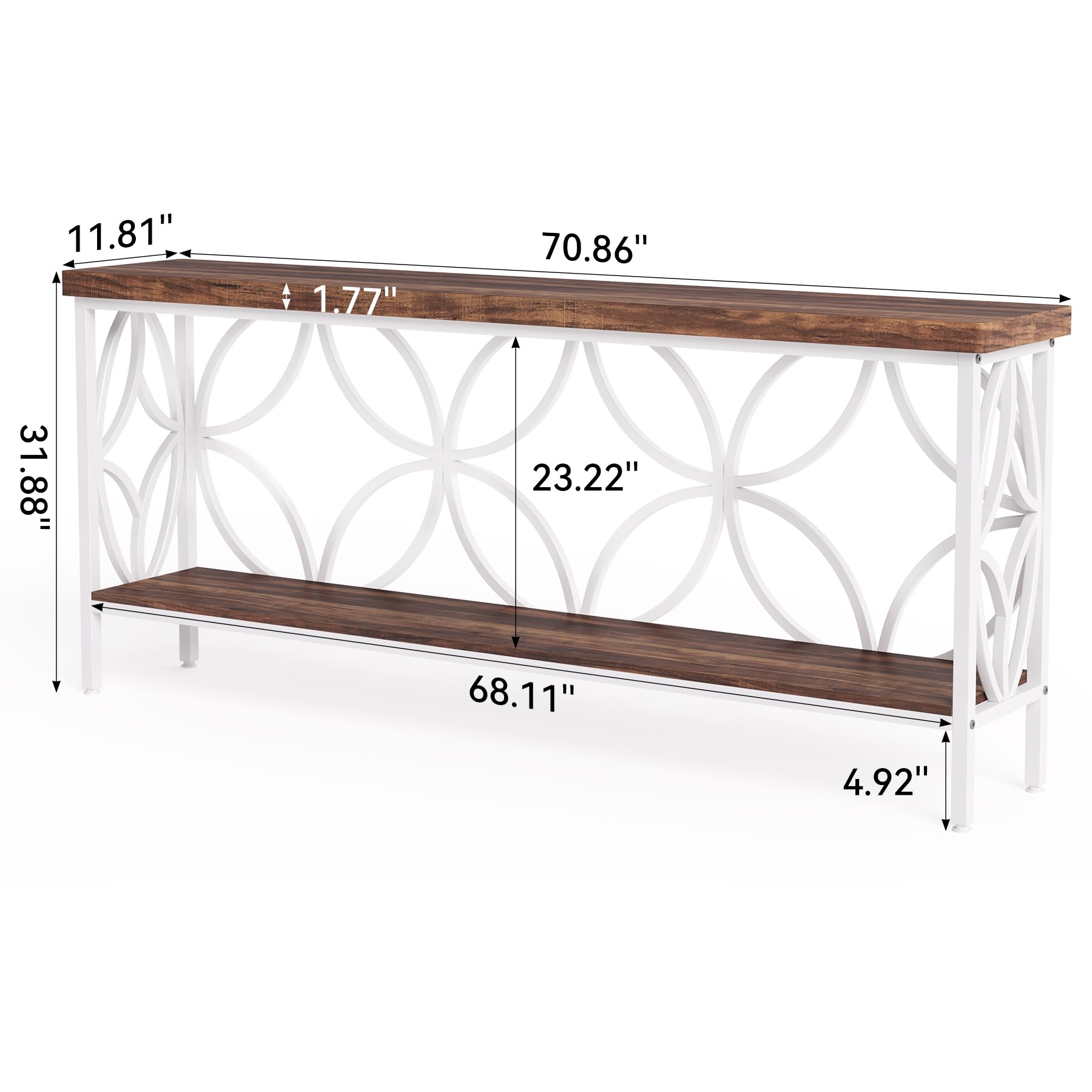 LITTLE TREE Sofa Table, 70.9 Inch Industrial Behind Couch Table with Storage Shelves, Narrow Long Console Table for Entryway, Living Room, Foyer, Hallway, Office