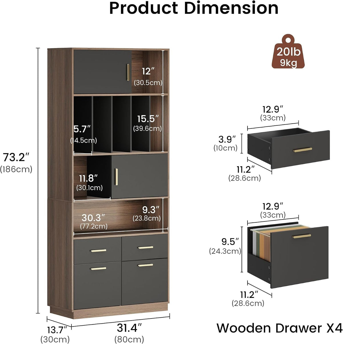 ModernMate 71" L Shaped Standing Desk & 73.3" Tall Bookcase Cabinet Set