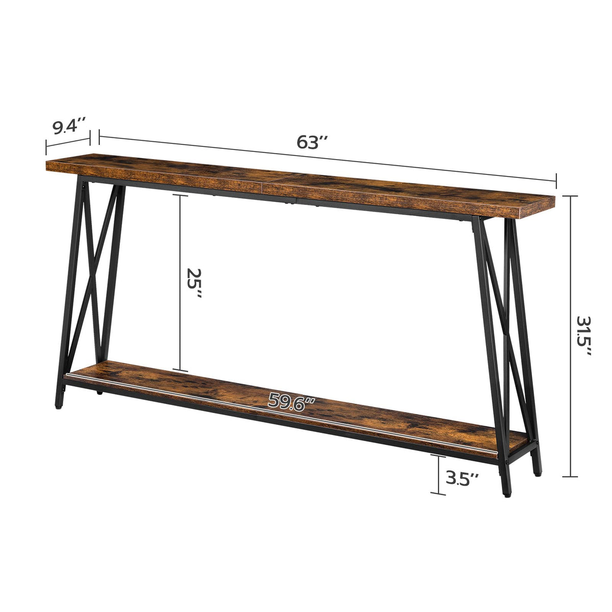 Narrow 2-Tier Console Table