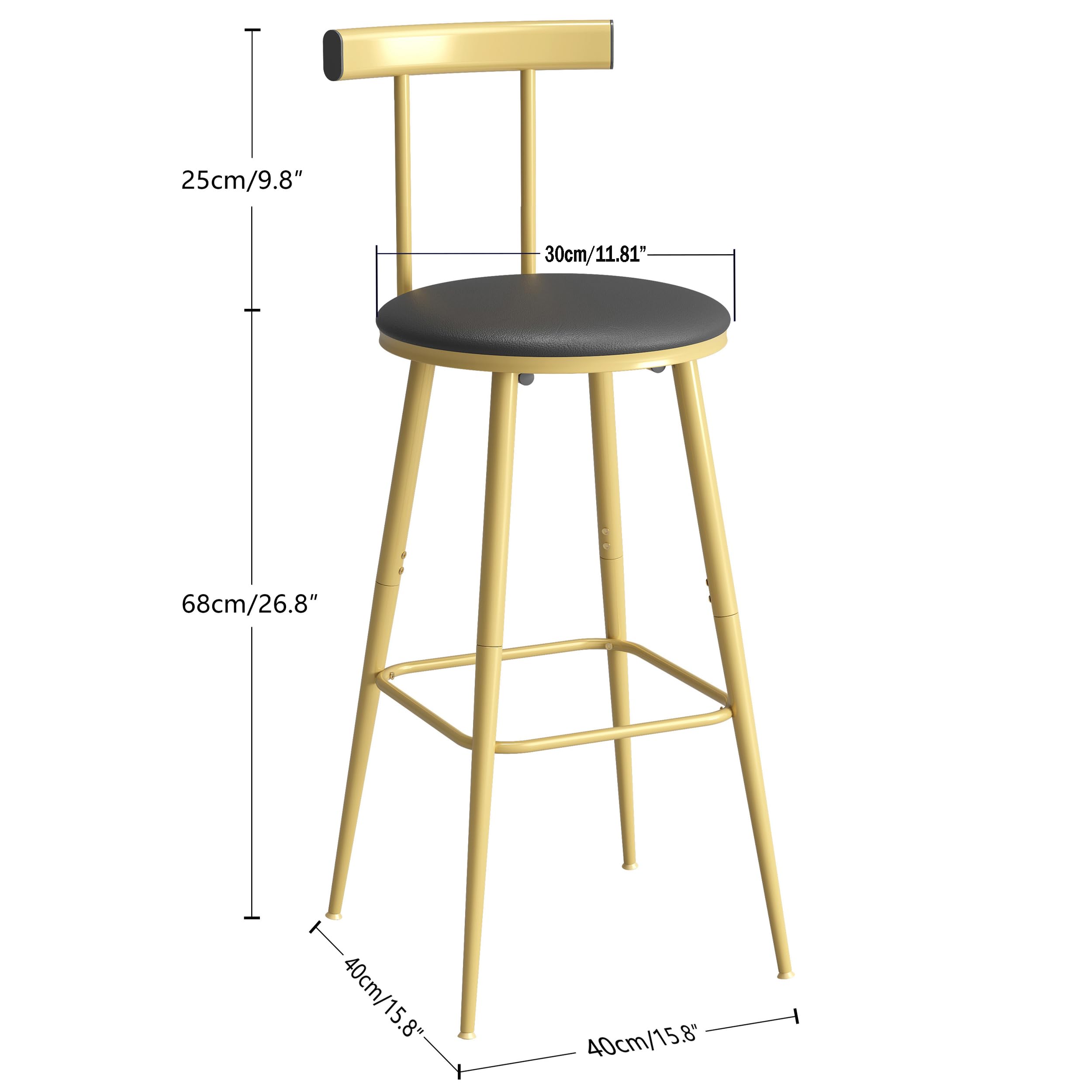 Bar Stools Set of 2 with Backrest & Footrest
