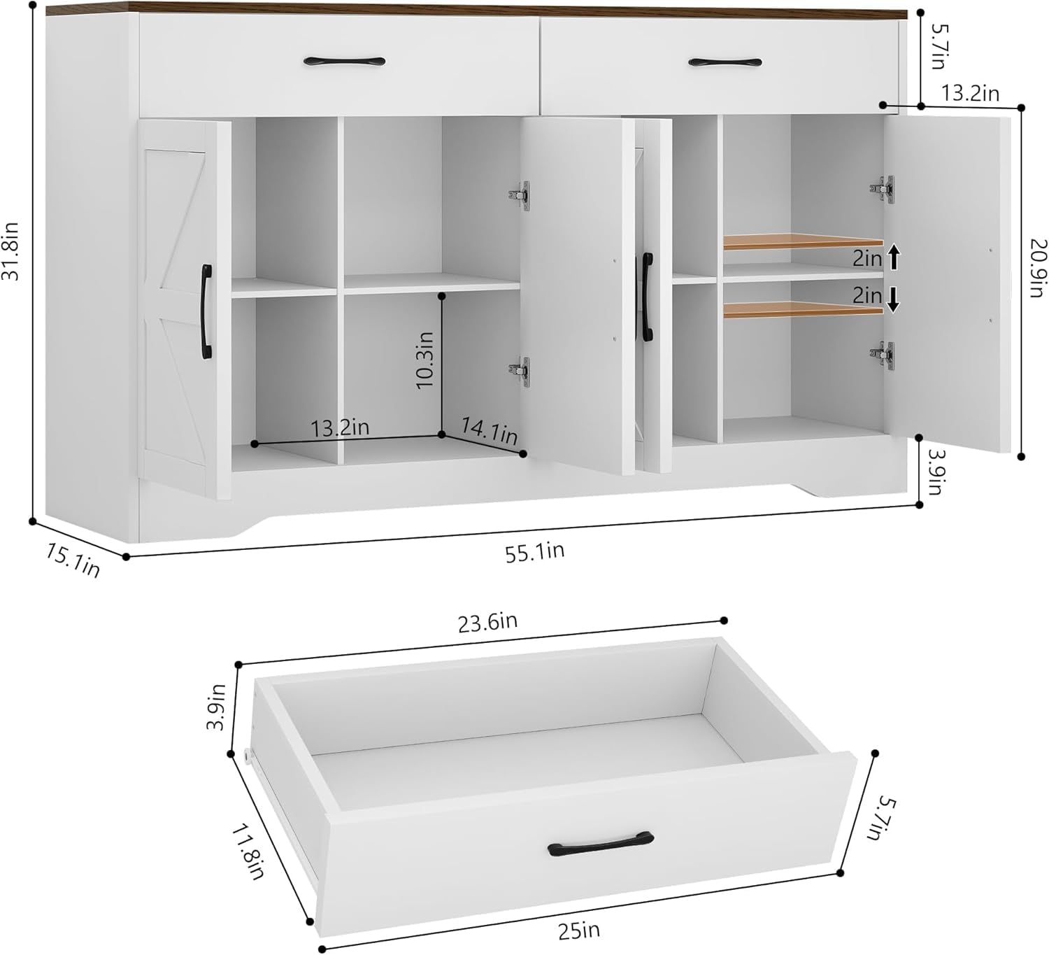 Sideboard Buffet Cabinet with Storage, 55.1"