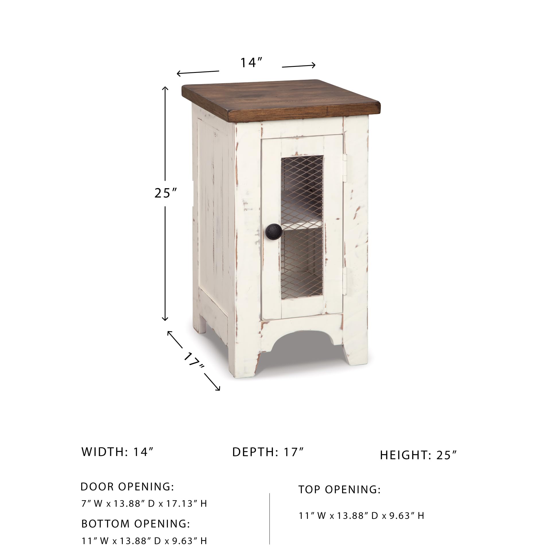 Farmhouse Chairside End Table with Cabinet Door & Metal Grill