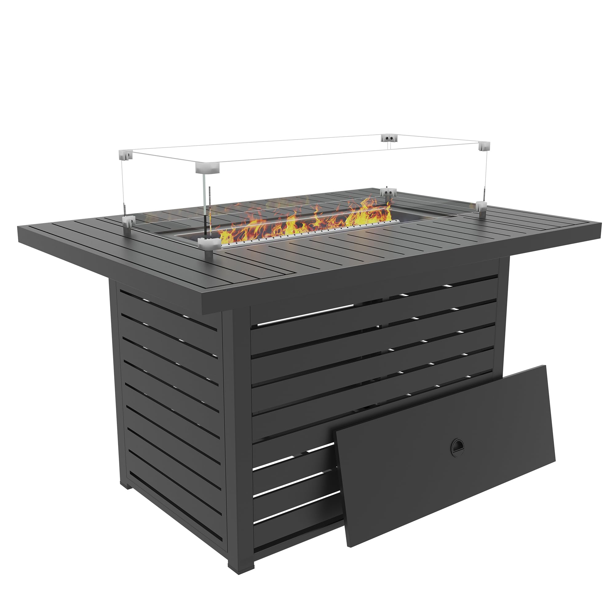 43.3" Propane Fire Pit Table with Lid & Wind Guard