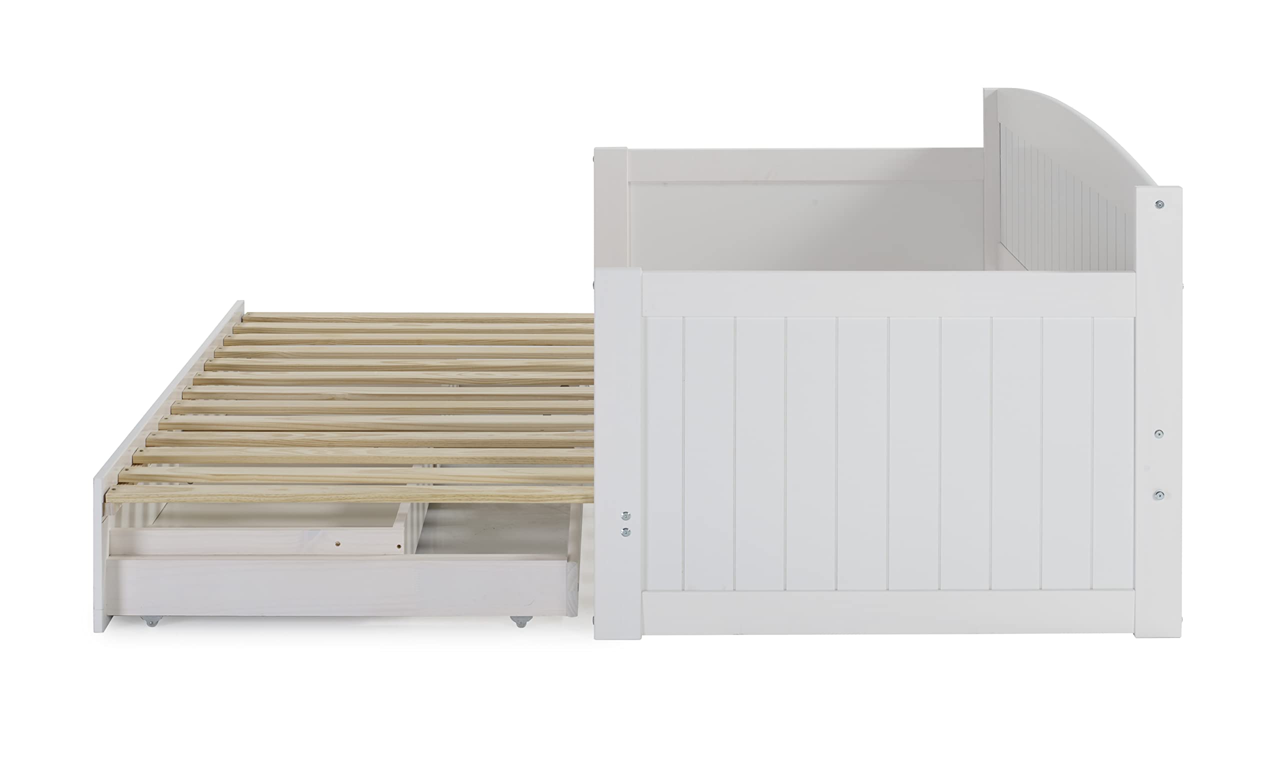 Alaterre Furniture Harmony Twin to King Daybed with Pop Up Trundle Bed - Solid Wood Twin Day Bed with 2 Pull-Out Storage Drawers and 400lb Capacity - For Kids, Guest Room, Living Room (White)